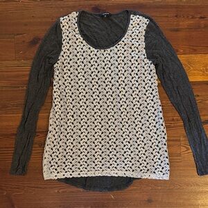 DREW Gray and Cream Crochet Long Sleeve Top